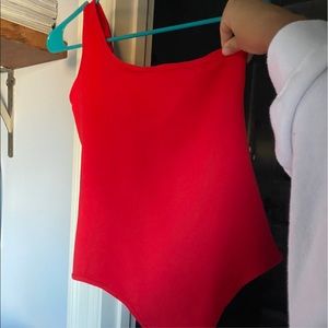 Red bodysuit one shoulder